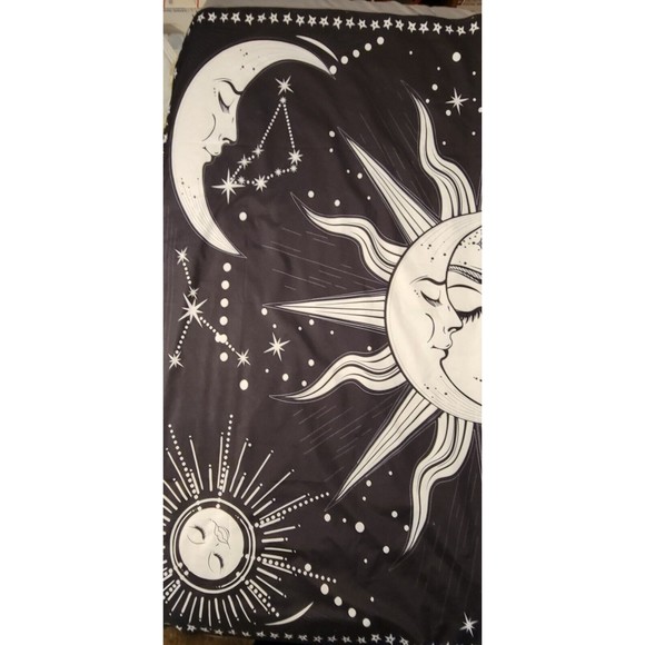 Wall Hanging Moons Stars Celestial Mystical Black White Yin Yang Zen Boho 51x58" - Picture 2 of 3